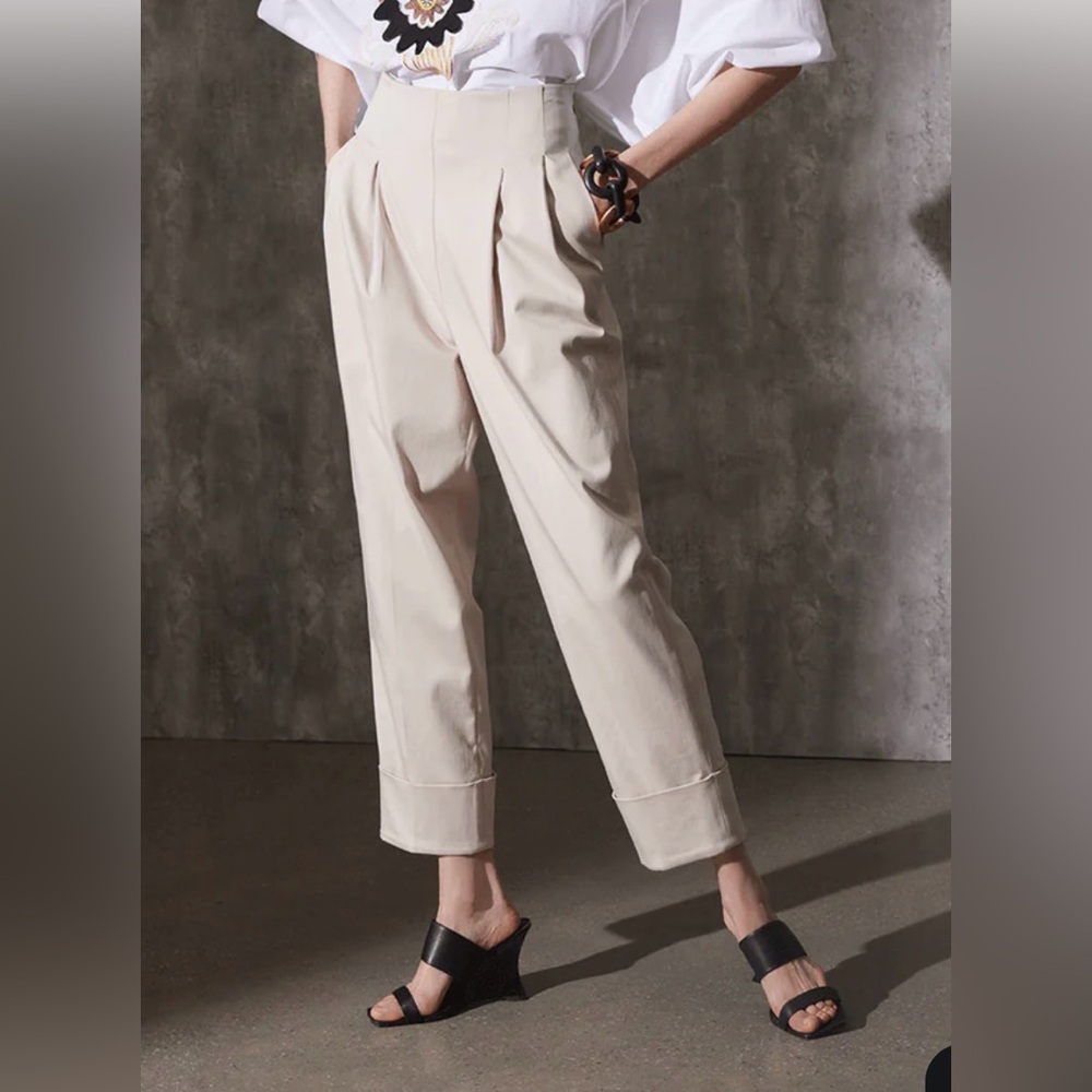 Natori Cotton Chino High Waisted Pleated Pants NWT